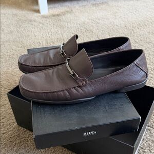 Boss Men's Dark Brown Leather Slip-On Loafers